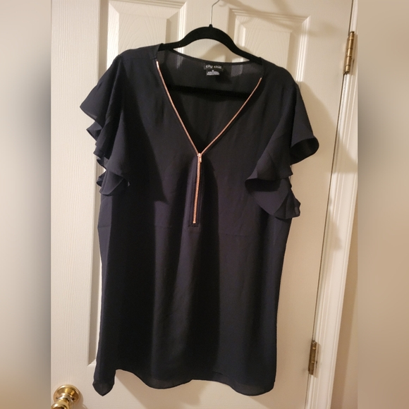 Black Vneck rose gold zipper top XL - Picture 1 of 2